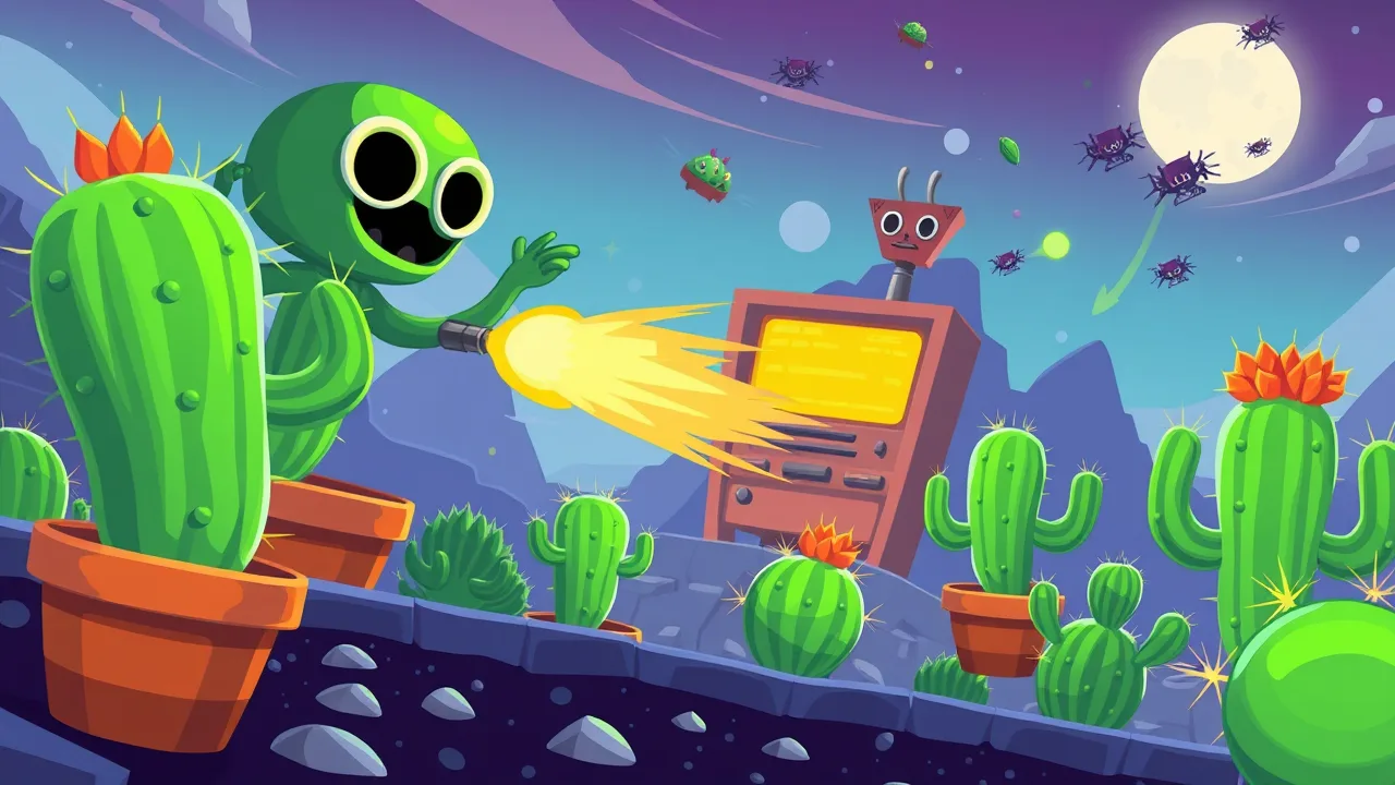 Defend Cactuses from Granny's Alien Invasion image
